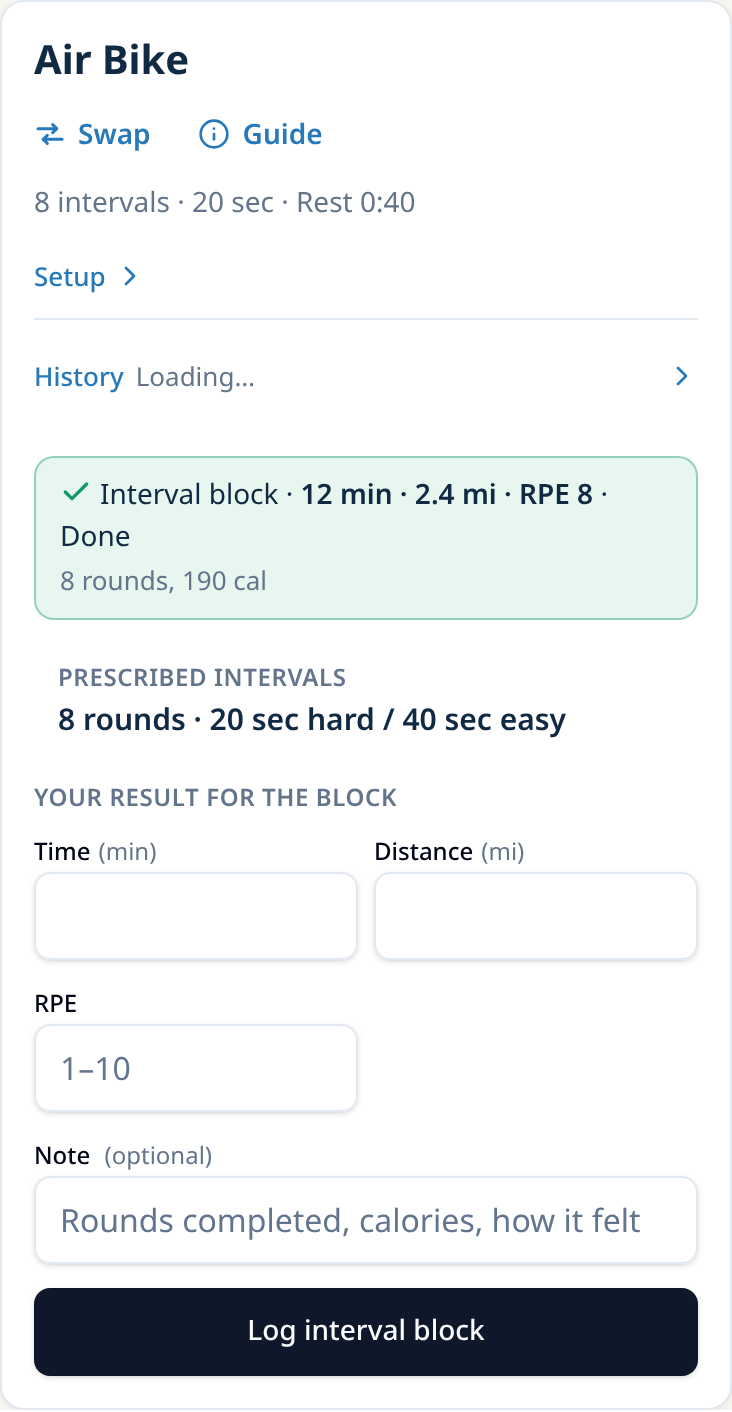 FD Trainer cardio interval logger.