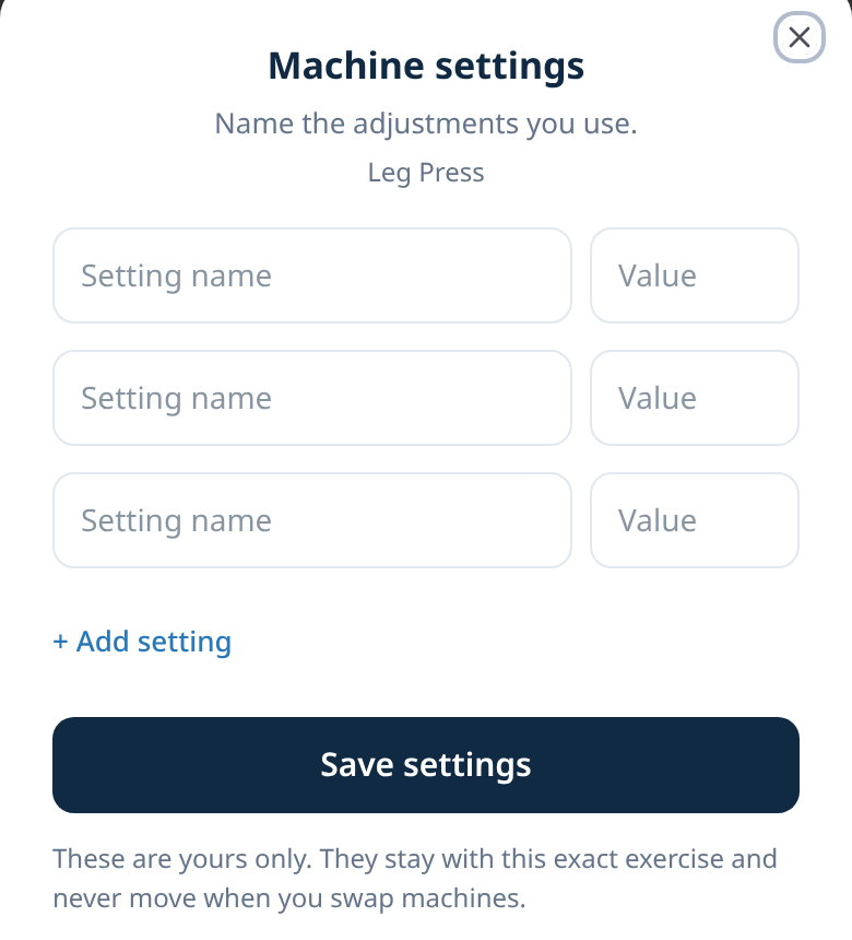 FD Trainer save machine settings screen.